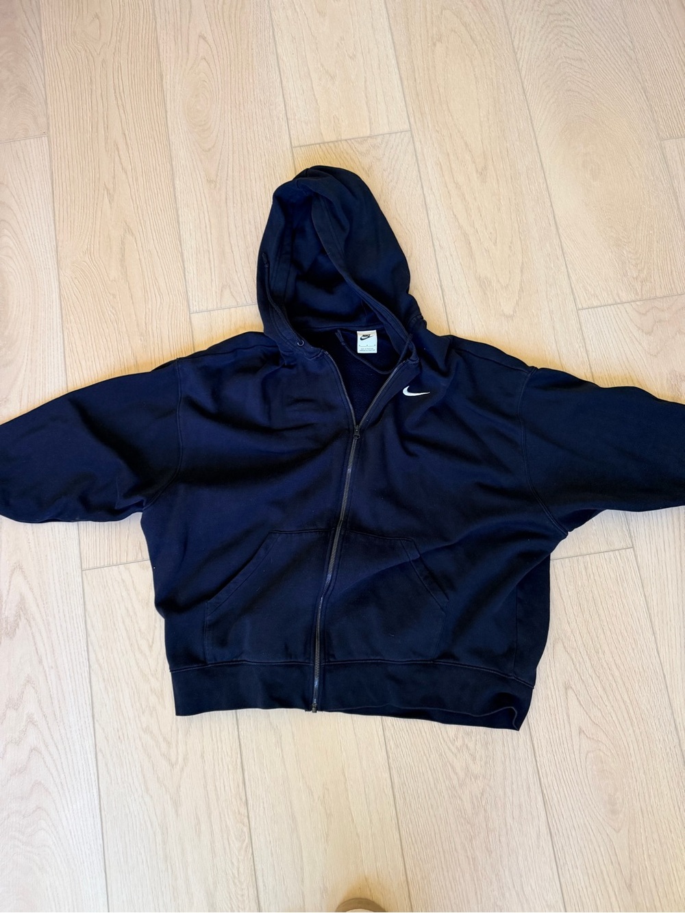 Nike Black Full-Zip Hooded Sweatshirt with White Swoosh